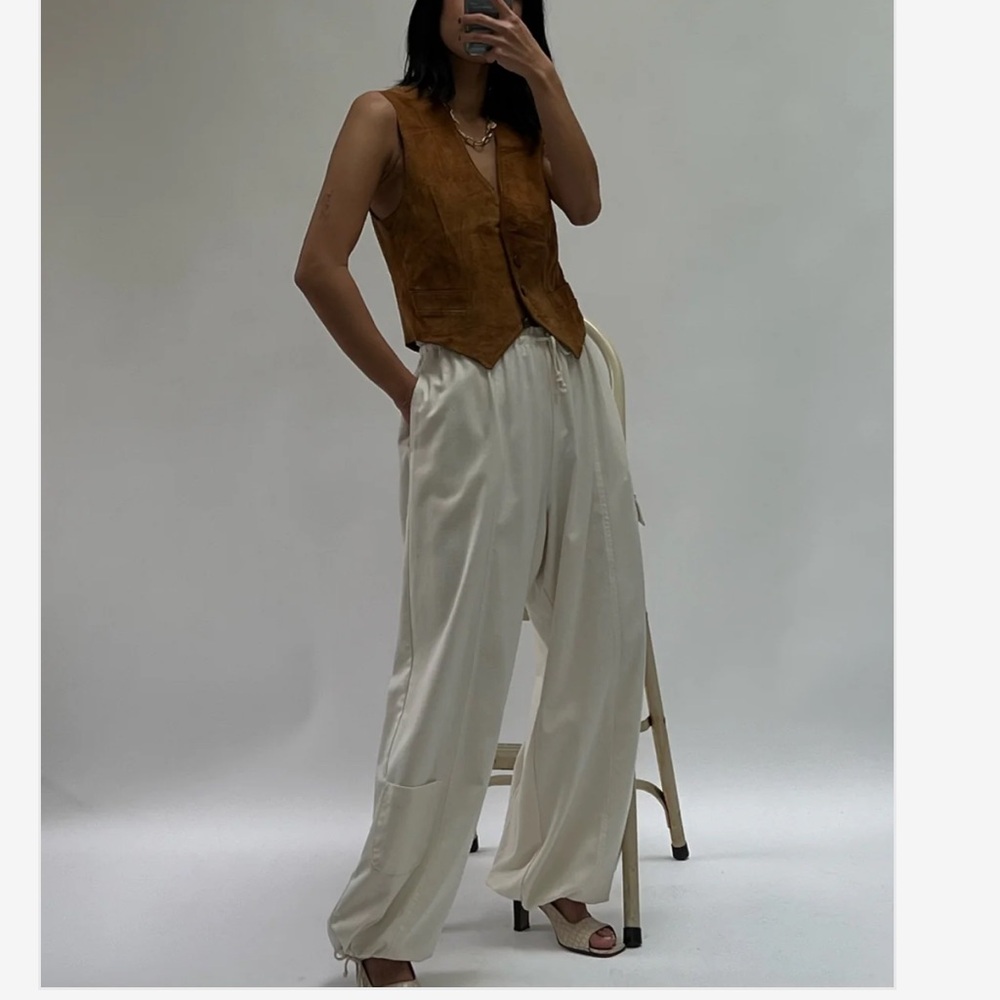 Wide Leg Satin Trousers in Ivory